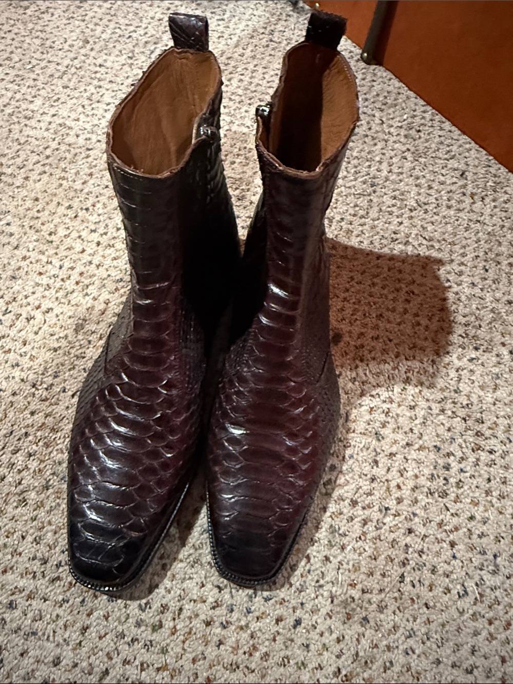 Men's Dark Brown Textured Leather Zip Ankle Boots
